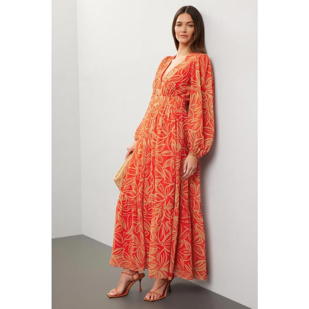 TOCCIN X RTR V-Neck Printed Maxi Dress Size 14